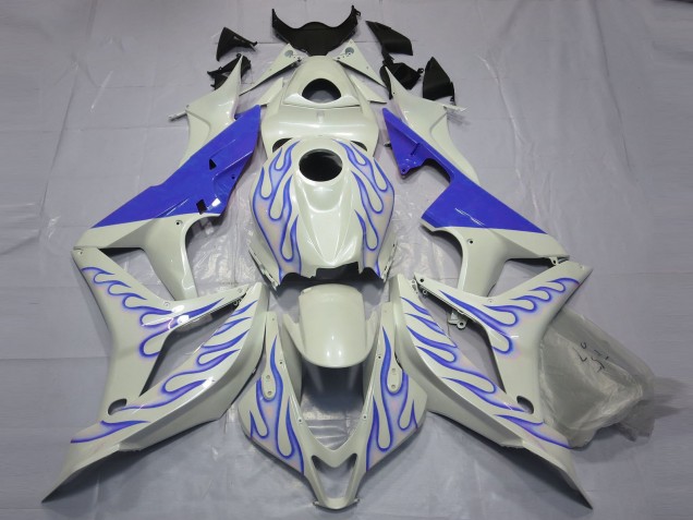 07-08 Bleu Flamme Sur Blanc CBR600RR Carénage 07-08 Bleu Flamme Sur Blanc CBR600RR Carénage