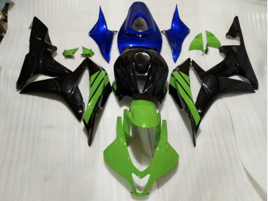 07-08 Noir Brillant & Accents Verts & Bleus CBR600RR Carénage