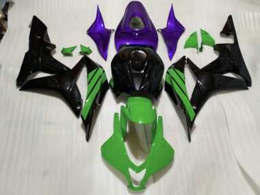 07-08 Noir Brillant Accents Verts & Violets CBR600RR Carénage