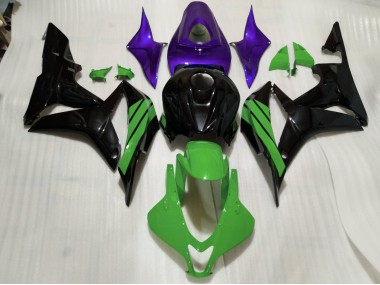 07-08 Noir Brillant Accents Verts & Violets CBR600RR Carénage