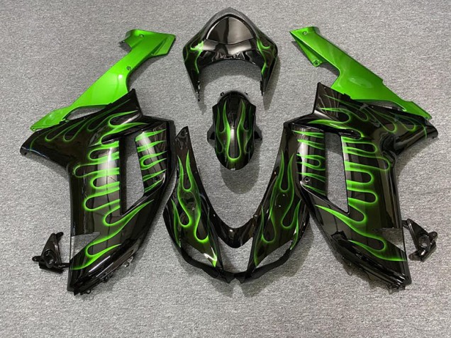 07-08 Noir Brillant & Vert Flamme ZX6R Carénage 07-08 Noir Brillant & Vert Flamme ZX6R Carénage