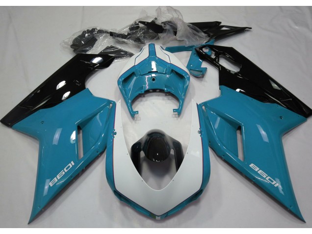 07-14 Bleu Clair Brillant & Blanc Ducati 848 1098 1198 Carénage 07-14 Bleu Clair Brillant & Blanc Ducati 848 1098 1198 Carénage
