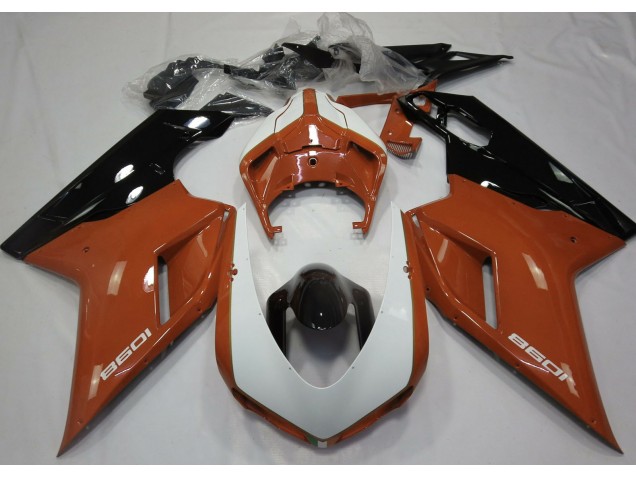 07-14 Orange Brillant & Blanc Ducati 848 1098 1198 Carénage