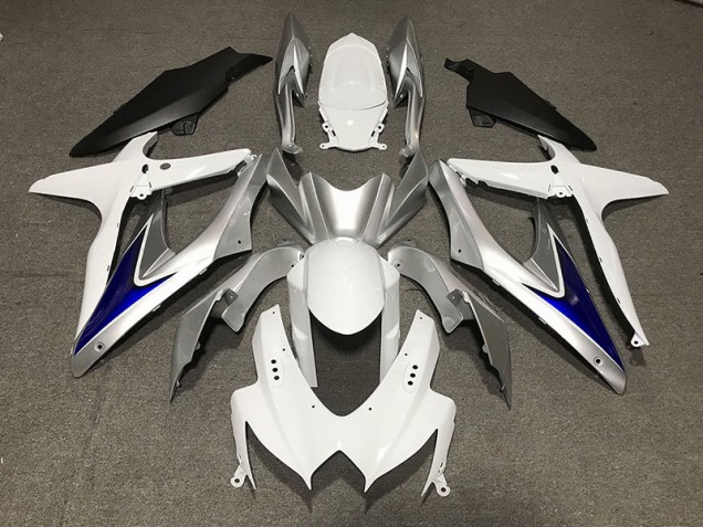 08-10 Blanc Brillant Avec Argent & Bleu Noir Mat Inférieur GSXR 600-750 Carénage