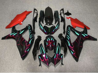 08-10 Rouge & Cyan Flamme GSXR 600-750 Carénage
