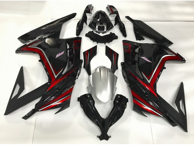 13-18 Noir Brillant & Rouge Ninja 300 Carénage